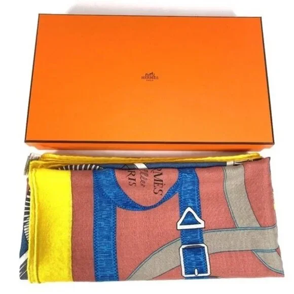 HERMES Pellier Calle Jean 140 Large Shawl Stole Scarf Cashmere / silk - Picture 14 of 14